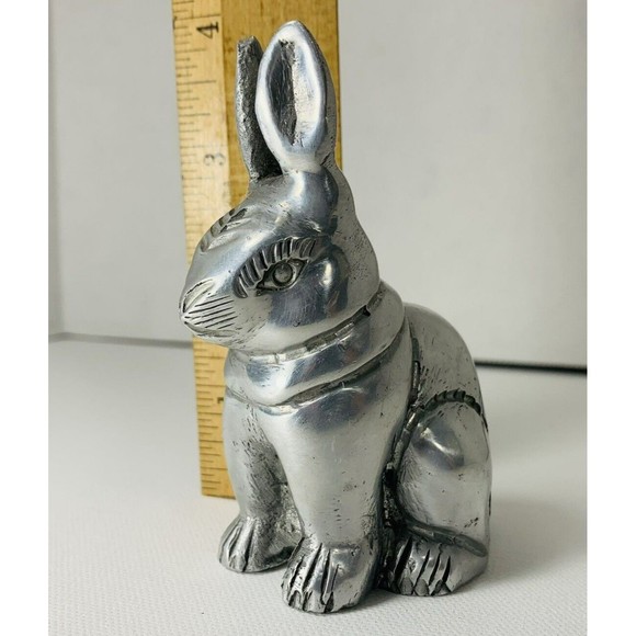 Vintage Pewter Bunny Rabbit Figurine Easter Silver Tone Heavy 4" tall - Picture 16 of 16